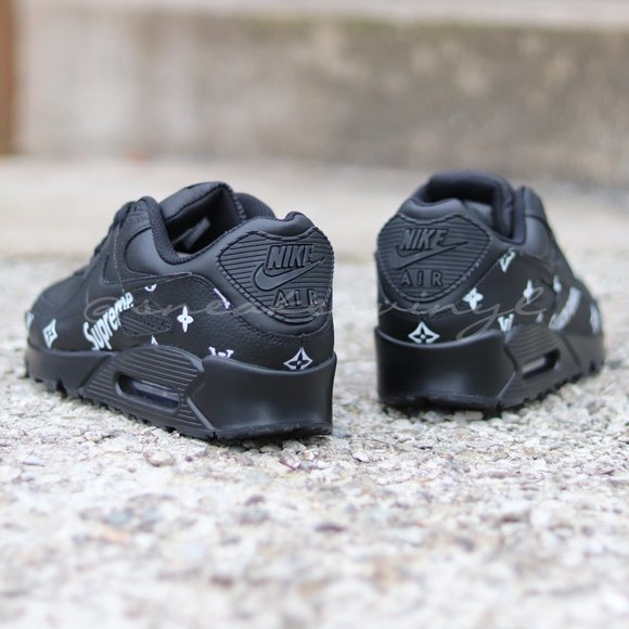 Nike Air Max 90 Black Leather Custom Sneakers NWT - Picture 4 of 9